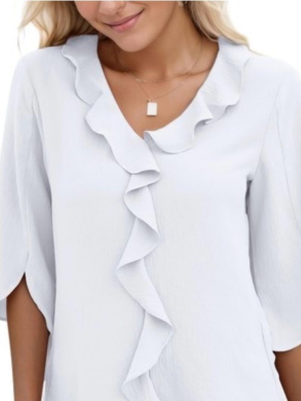 Blooming Jelly Lightweight Ruffle V-Neck Blouse, Size XL